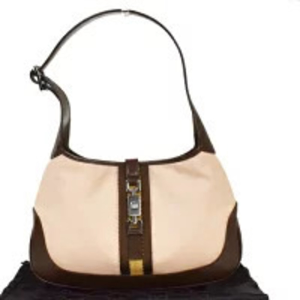 Gucci Jackie Shoulder Bag Pink Brown Canvas Leather